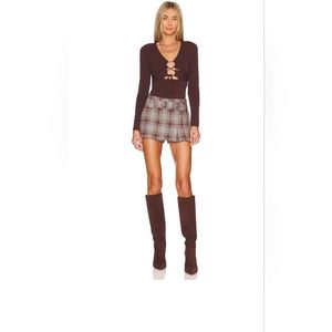 NWT Free People Sage Mini Skort / Brown Combo
